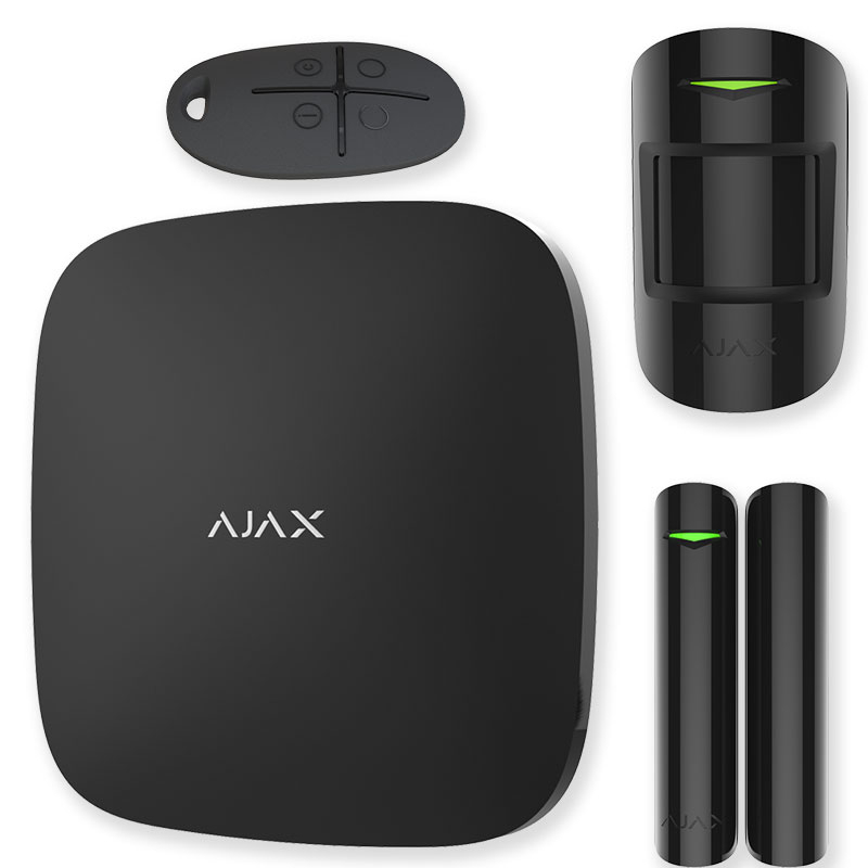 AJAX StarterKit - стартовый комплект GSM сигнализации AJAX. Интеллектуальная централь, датчик движения, датчик открытия, брелок управления. Цвет - черный. 